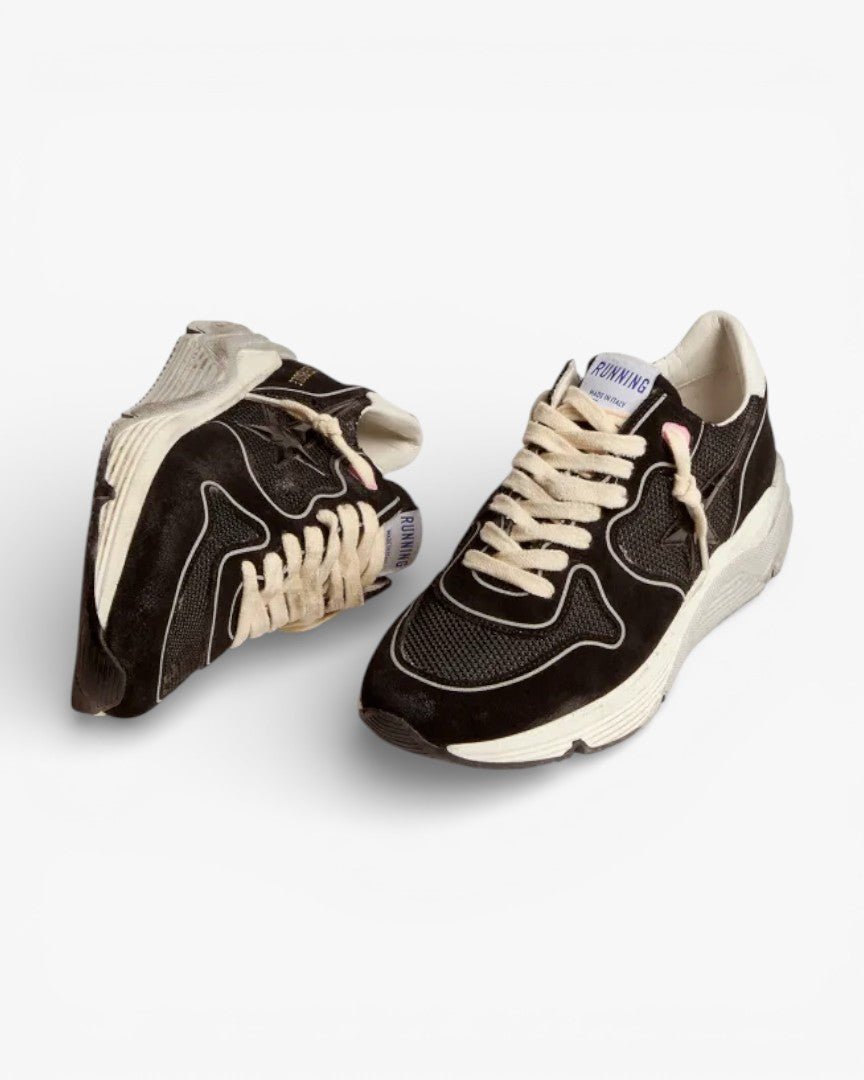 Golden Goose Running Sole Sneakers Black Mesh Suede Upper 3D Star