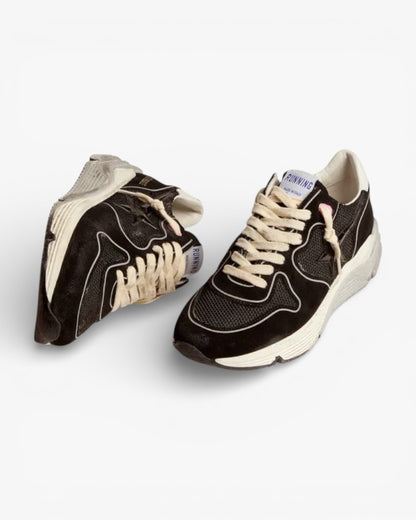 Golden Goose Running Sole Sneakers Black Mesh Suede Upper 3D Star