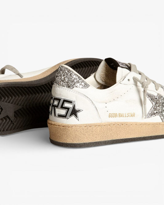 Golden Goose Ball Star White Nappa Sneakers Silver Glitter Star