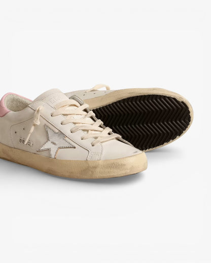 Golden Goose Women’s Super-Star Silver Leather Star Pink Heel Tab