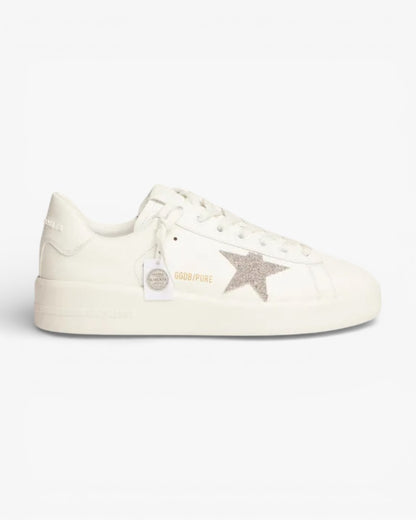 Golden Goose Purestar White Leather Sneakers Crystal Silver Star
