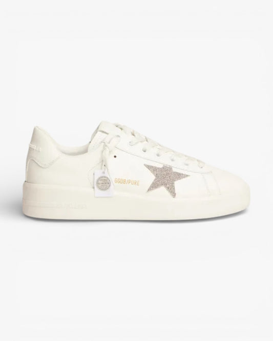Golden Goose Purestar White Leather Sneakers Crystal Silver Star