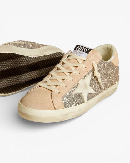 Golden Goose Women’s Super-Star Silver Glitter Leather Star Heel Tab