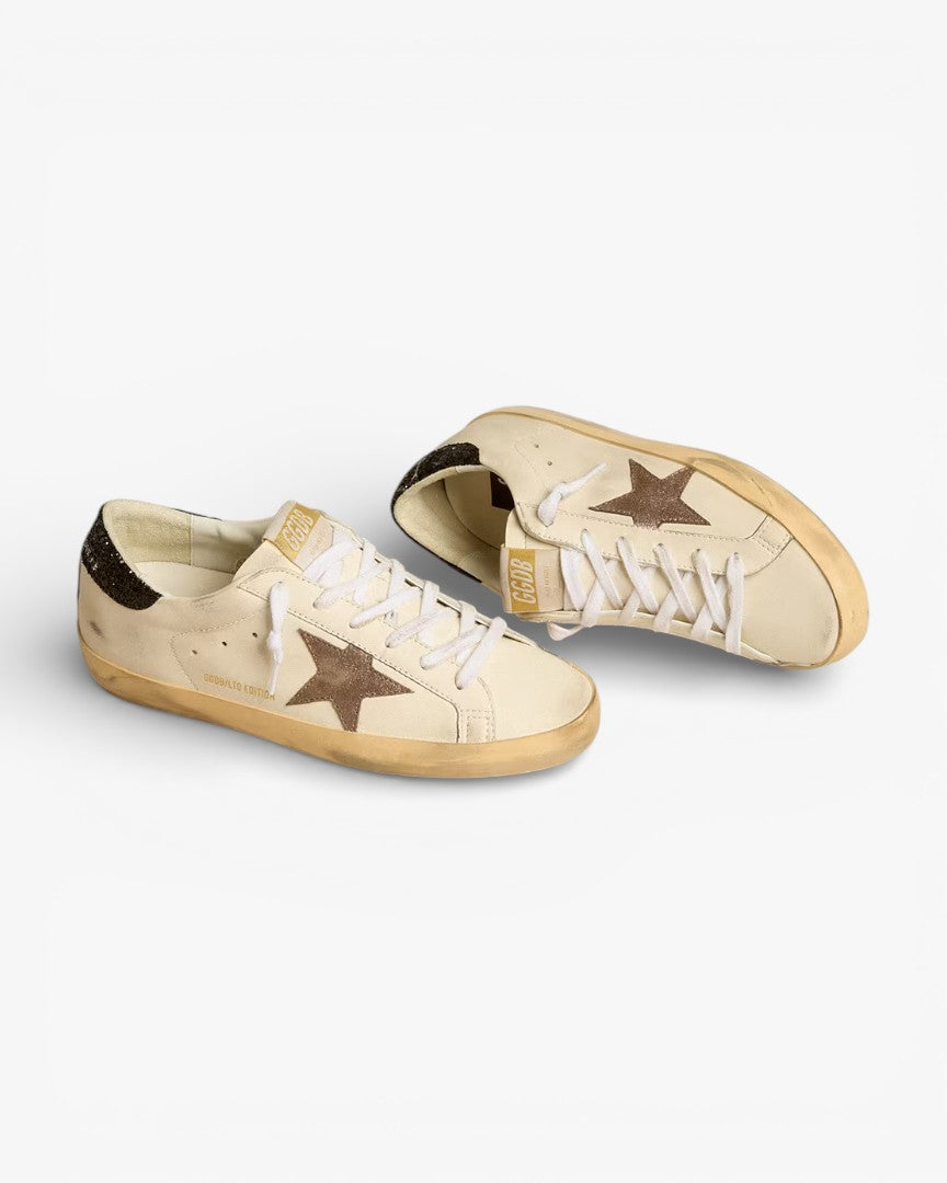 Golden Goose Super-Star LTD Laminated Leather Star Black Glitter Heel Tab