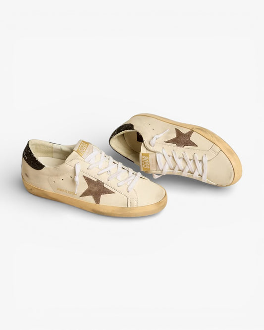 Golden Goose Super-Star LTD Laminated Leather Star Black Glitter Heel Tab