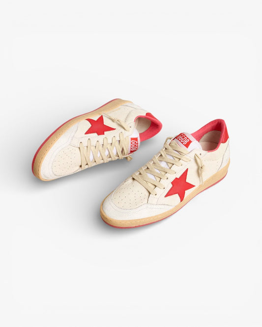 Golden Goose Ball Star Cream Leather Red Star Sneakers