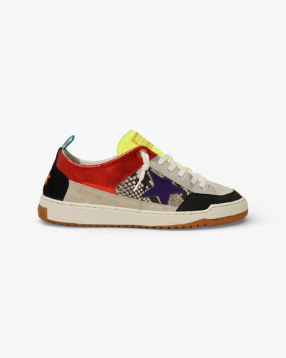Golden Goose Yeah Red Leather Sneakers Purple Star Snakeskin Detail