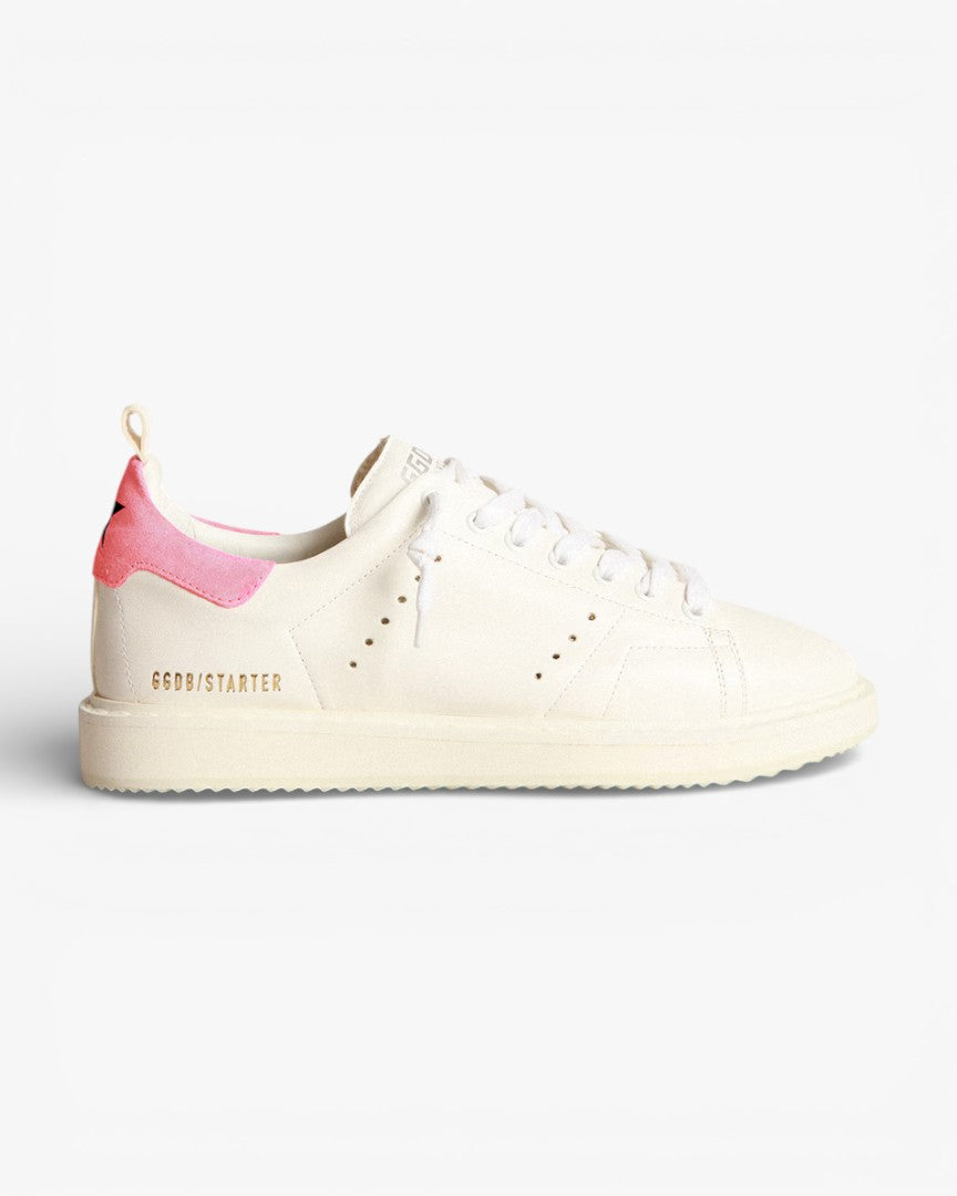 Golden Goose White Nappa Leather Stardan Sneakers with Pink Suede Heel Tab