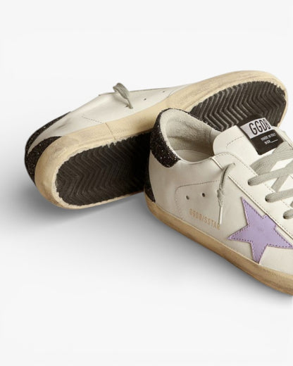 Golden Goose Super‑Star Sneakers Lilac Leather Star Purple Glitter Croc Heel