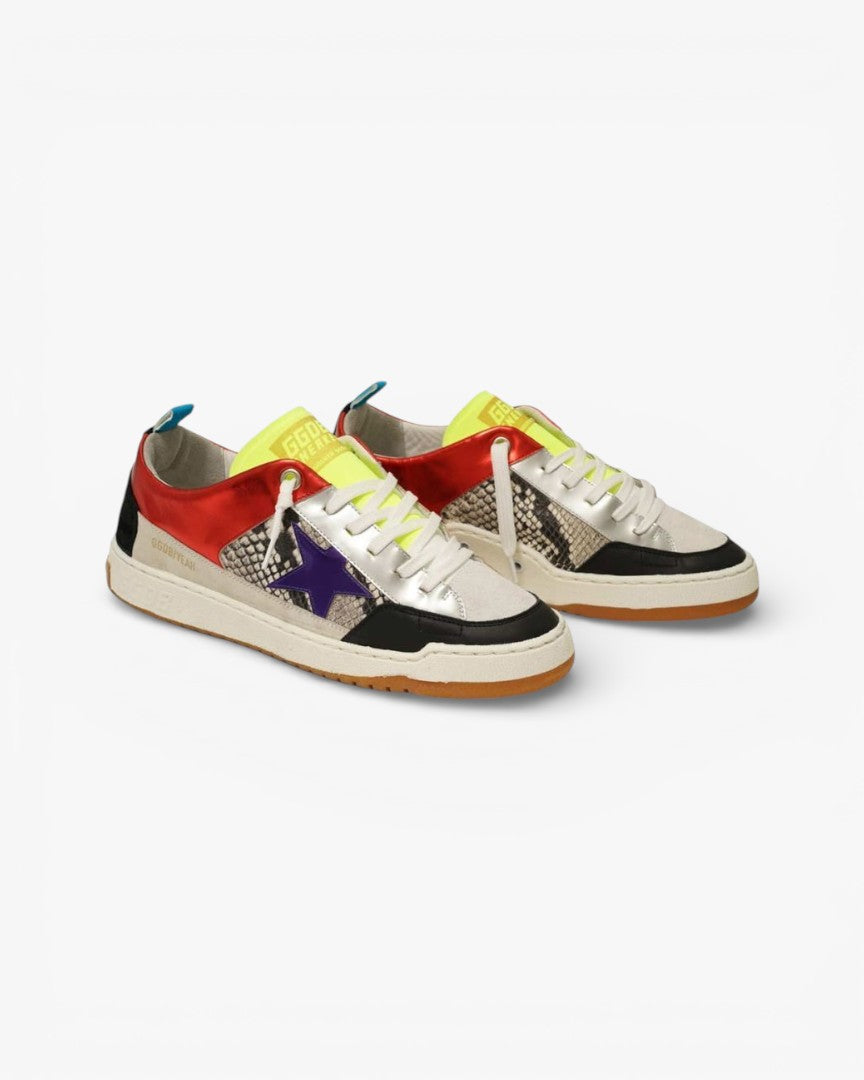 Golden Goose Yeah Red Leather Sneakers Purple Star Snakeskin Detail