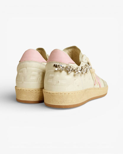 Golden Goose Superstar Cream Leather Sneakers with Pink Star and Crystal Heel Tab