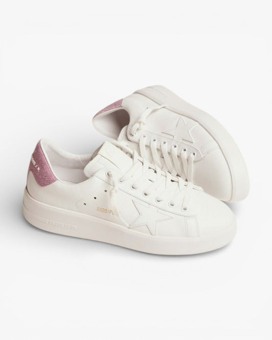 Golden Goose Purestar White Leather Sneakers Pink Glitter Heel