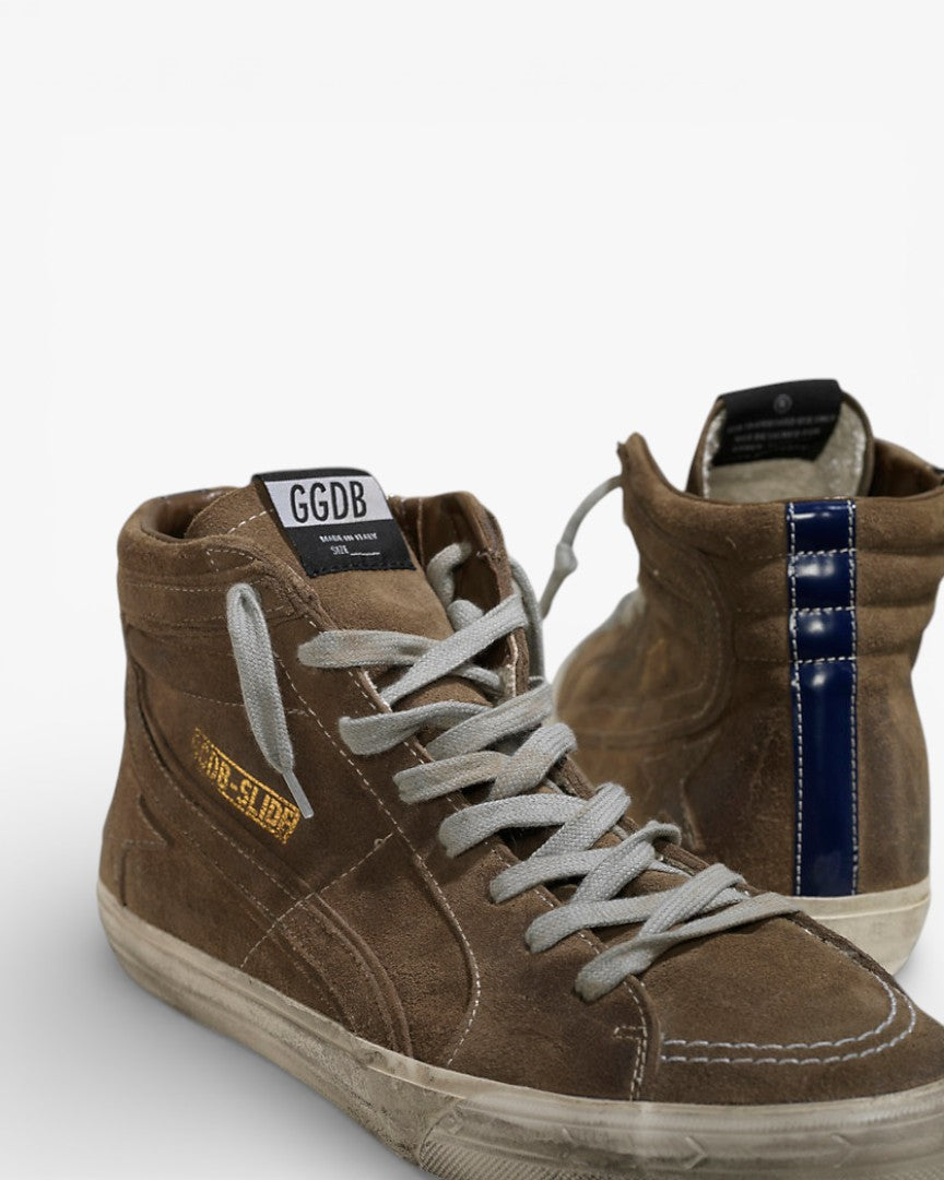 Golden Goose Slide Sneakers Camoscio Suede Green Leather Bluett Star