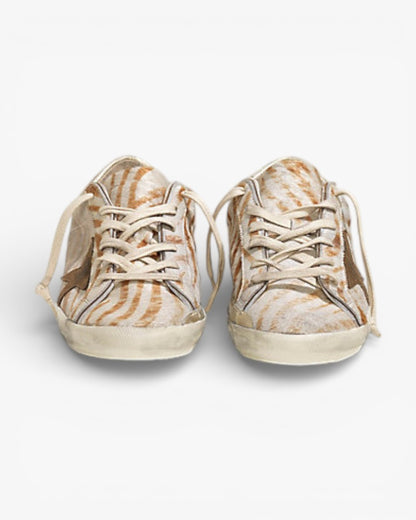 Golden Goose Super‑Star Sneakers White Leather Gold Zebra Suede Star