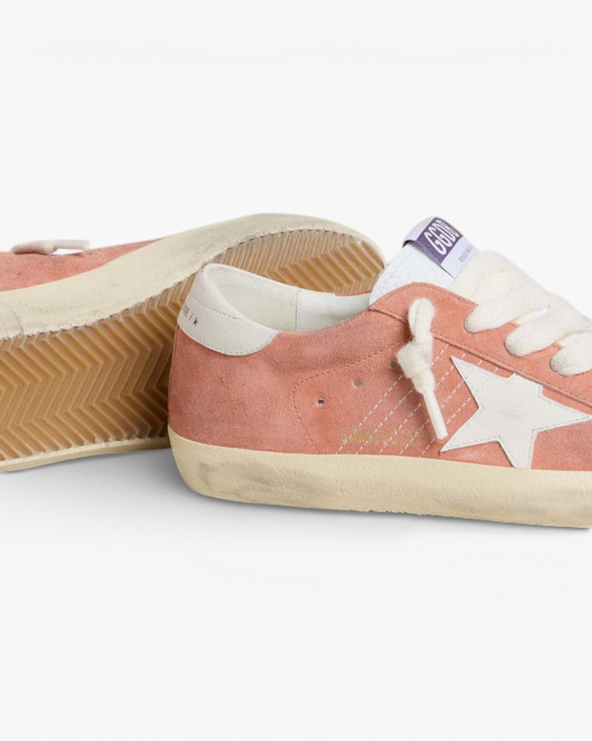 Golden Goose Women’s Super-Star Coral Suede White Leather Star Heel Tab