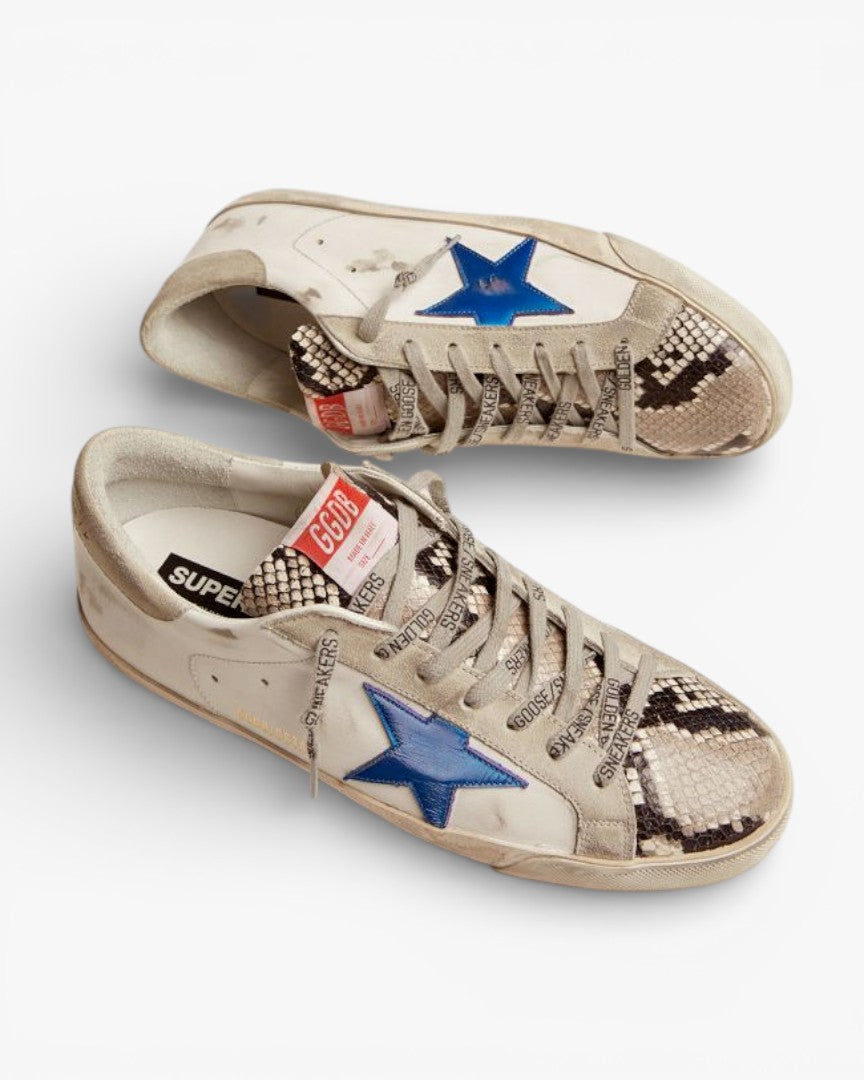 Golden Goose Super-Star Sneakers with Snake Print and Blue Star