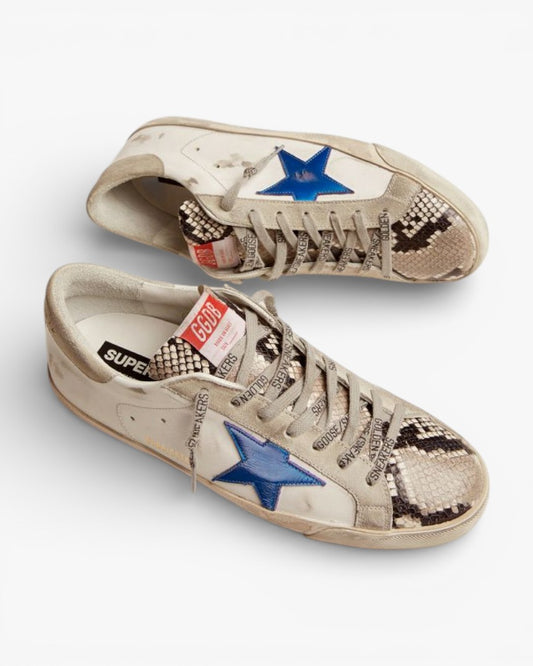 Golden Goose Super-Star Sneakers with Snake Print and Blue Star
