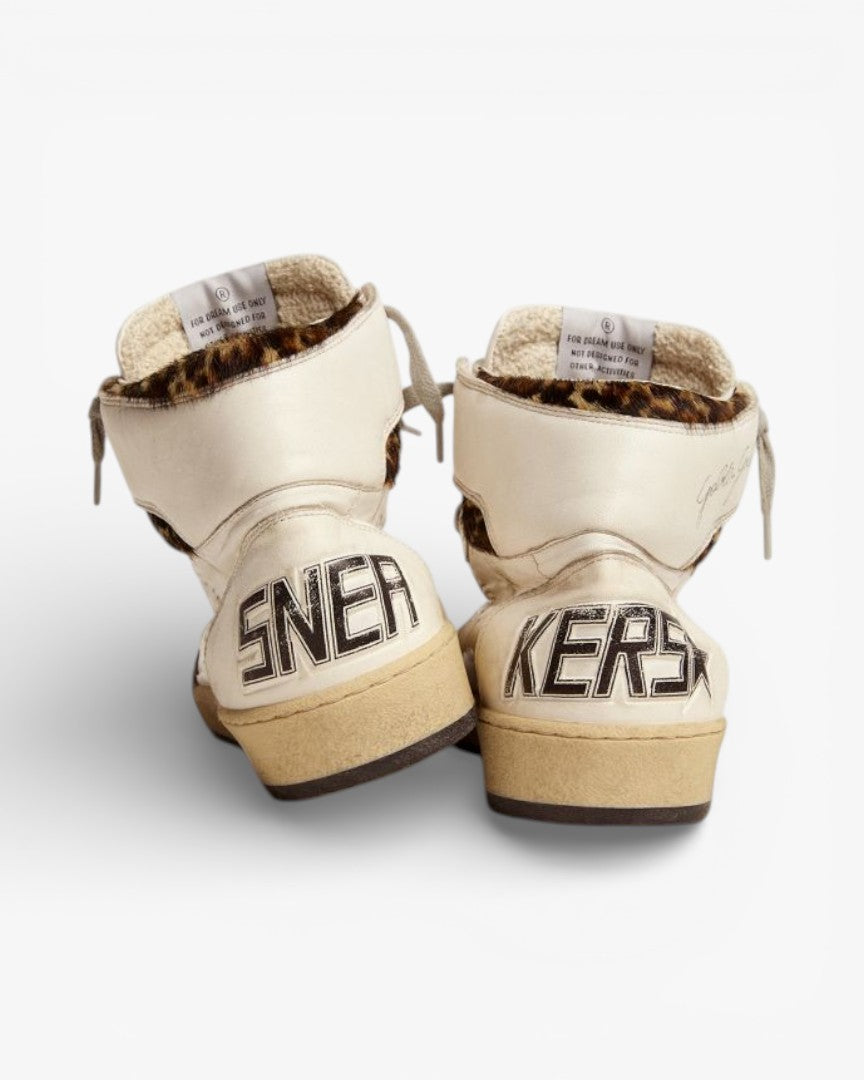 Golden Goose Sky Star White Leopard High Top Sneakers