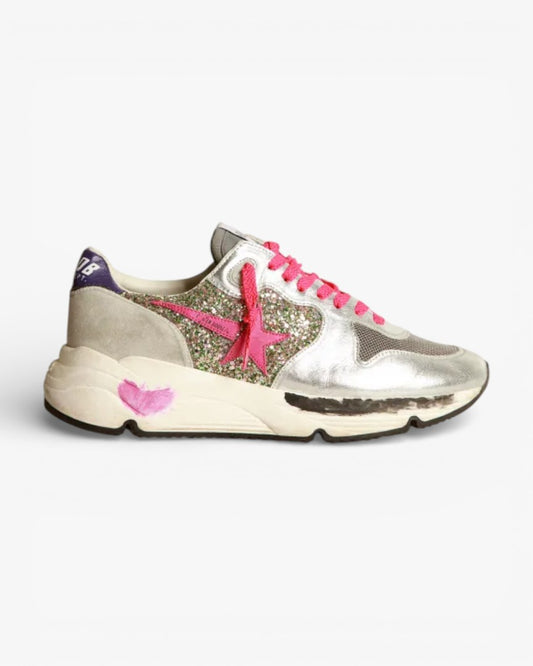 Golden Goose Running Sole Sneakers Metallic Leather Glitter