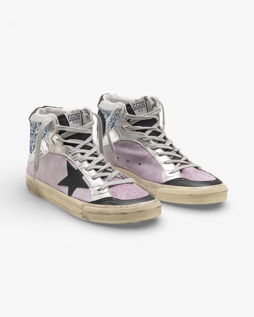 Golden Goose Hi-Star Sneakers Pink Glitter Silver Star