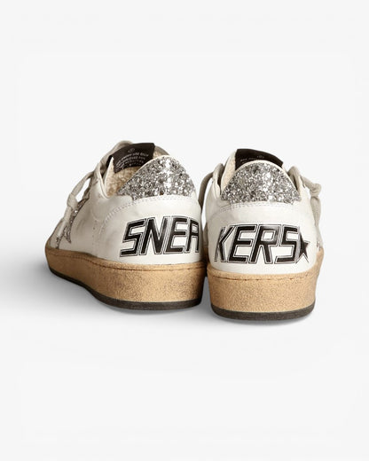 Golden Goose Ball Star White Nappa Sneakers Silver Glitter Star