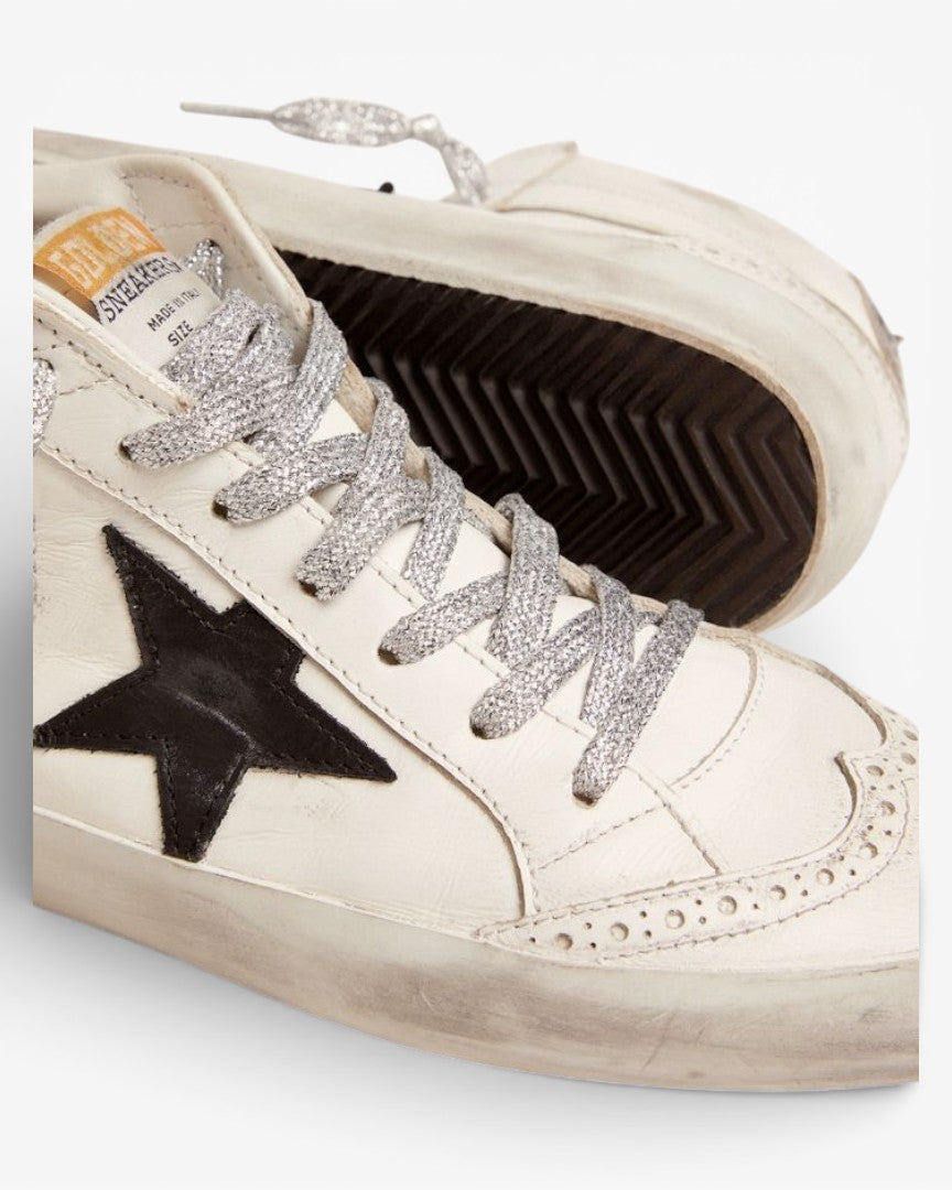 Golden Goose Mid-Star Sneakers Laminated Heel Tab Glittery Laces