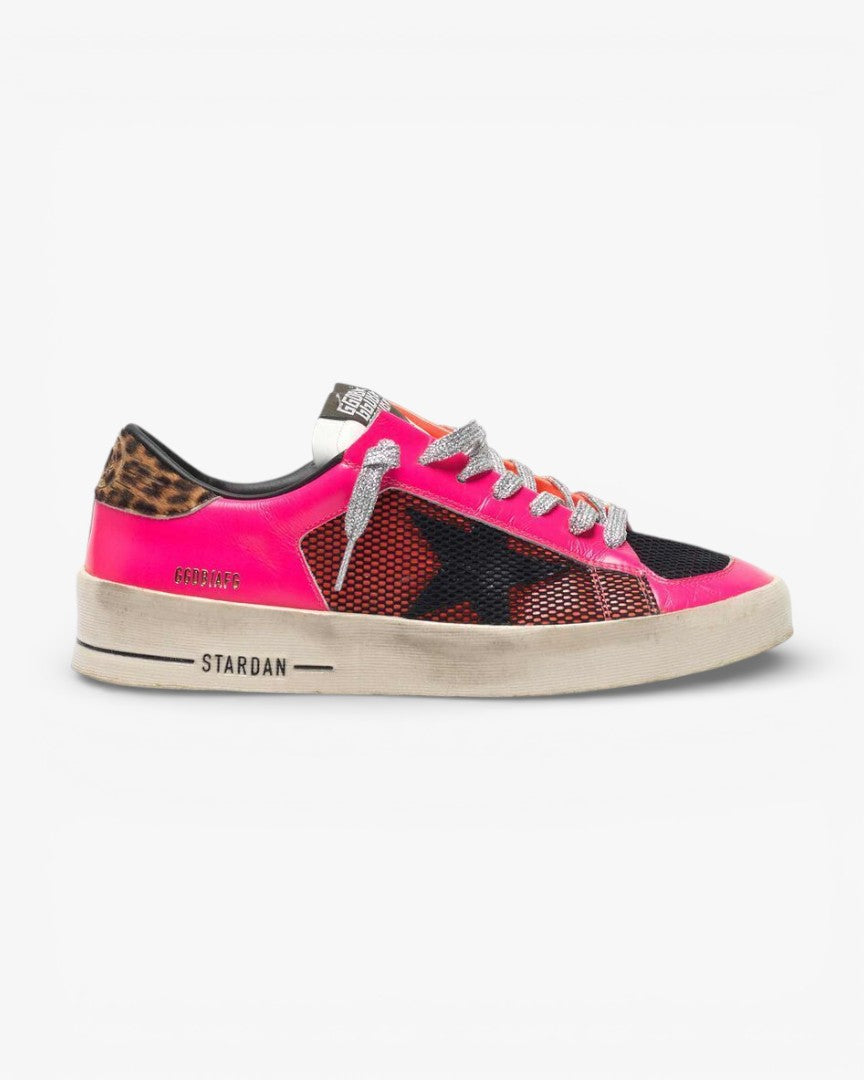 Golden Goose Fluorescent Patchwork Leopard Heel Stardan Sneakers