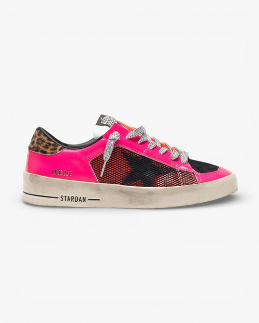 Golden Goose Fluorescent Patchwork Leopard Heel Stardan Sneakers
