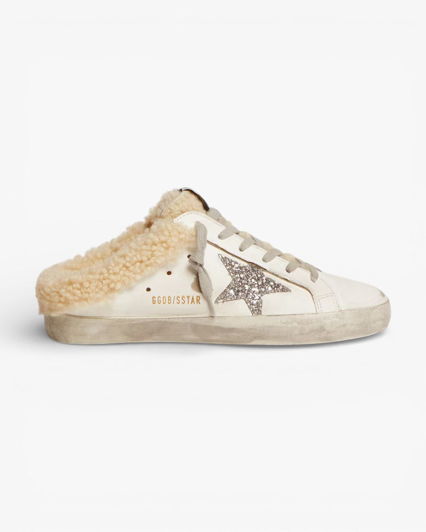 Golden Goose Women’s Super-Star Sabot White Leather Shearling Lining