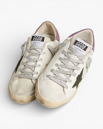 Golden Goose Super-Star Green Snake-Print Suede Star Purple Heel Tab