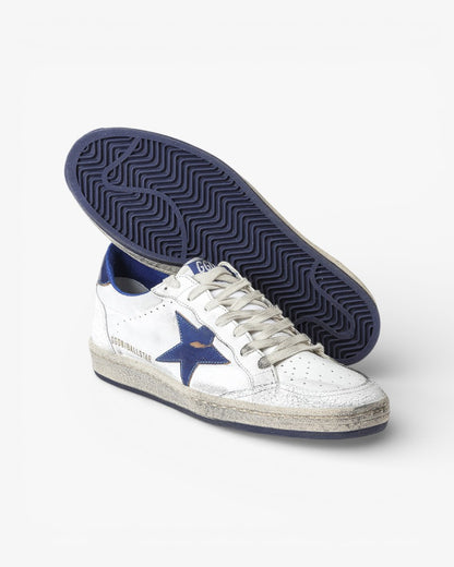Golden Goose Ball Star White Leather Sneakers Blue Star Blue Heel Tab