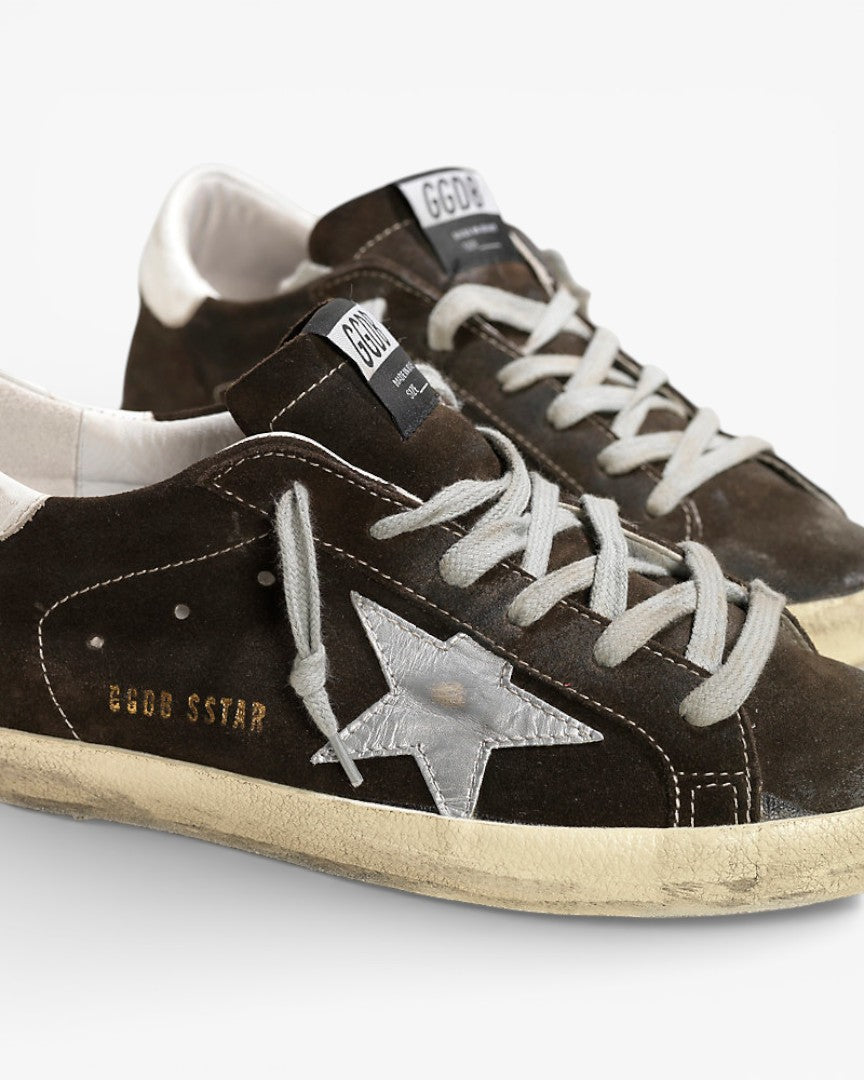 Golden Goose Super-Star Sneakers with Coffee Suede Leather Star
