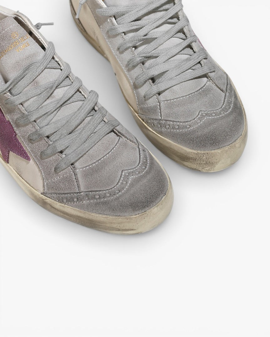 Golden Goose MID STAR Sneakers Pelle Stella Camoscio White Pink Star