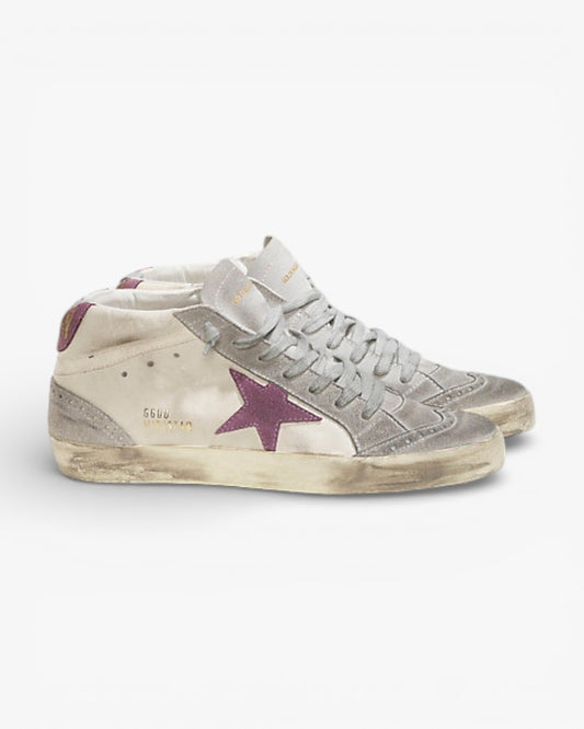 Golden Goose MID STAR Sneakers Pelle Stella Camoscio White Pink Star