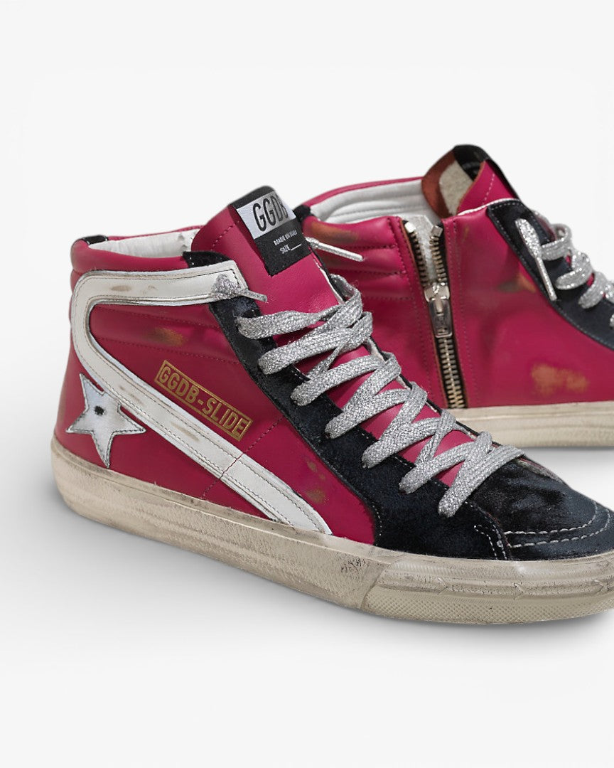 Golden Goose SLIDE Sneakers Leather Reflective Star Cyclamine Leather