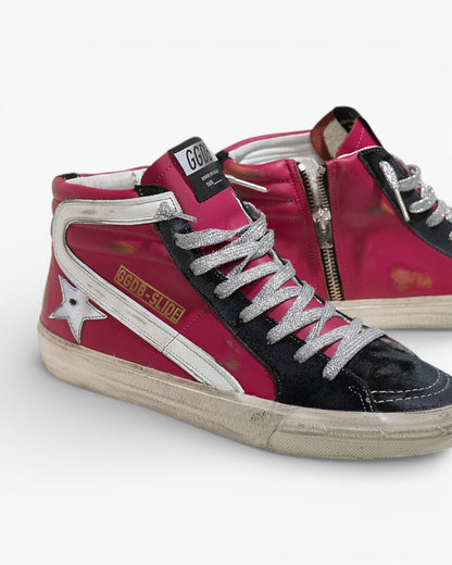 Golden Goose SLIDE Sneakers Leather Reflective Star Cyclamine Leather