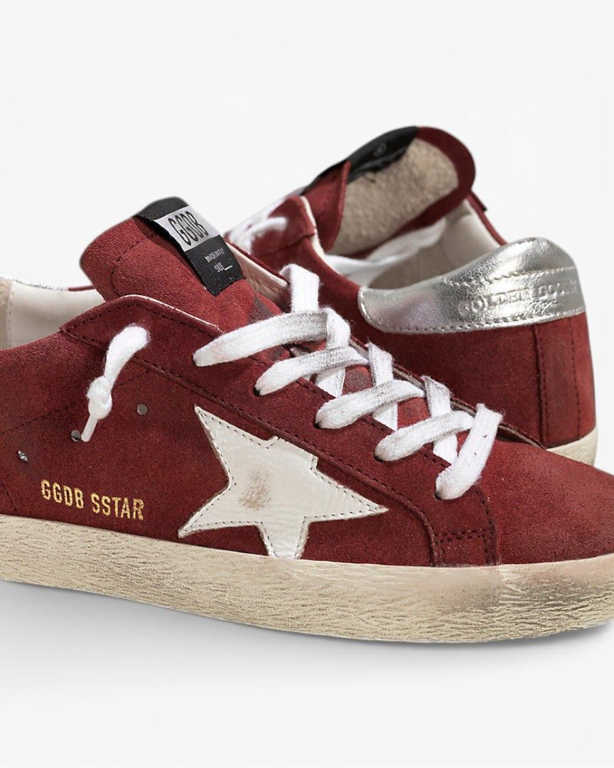 Golden Goose Super-Star Sneakers with Red Suede and White Leather Star