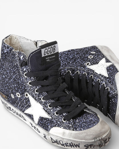Golden Goose FRANCY Sneakers Fabric Embroidered Glitter Leather Star Space Glitter