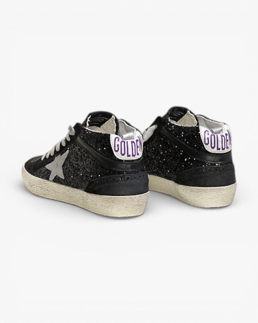Golden Goose MID STAR Sneakers Pelle All Over Glitter Stella Pelle Laminata Black Glitter