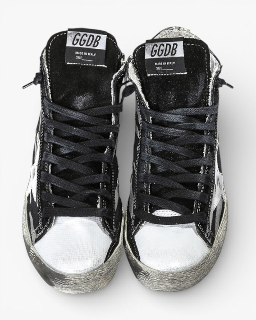 Golden Goose FRANCY Sneakers Cotton Canvas Leather Star Black Zebra