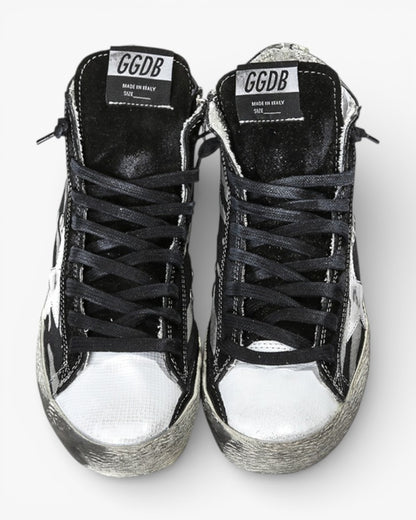 Golden Goose FRANCY Sneakers Cotton Canvas Leather Star Black Zebra