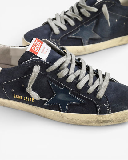 Golden Goose Super-Star Sneakers with Blue Suede Leather Star