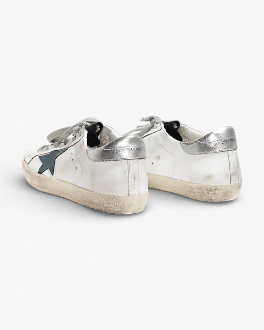 Golden Goose Super‑Star Sneakers White Leather Petroleum Star