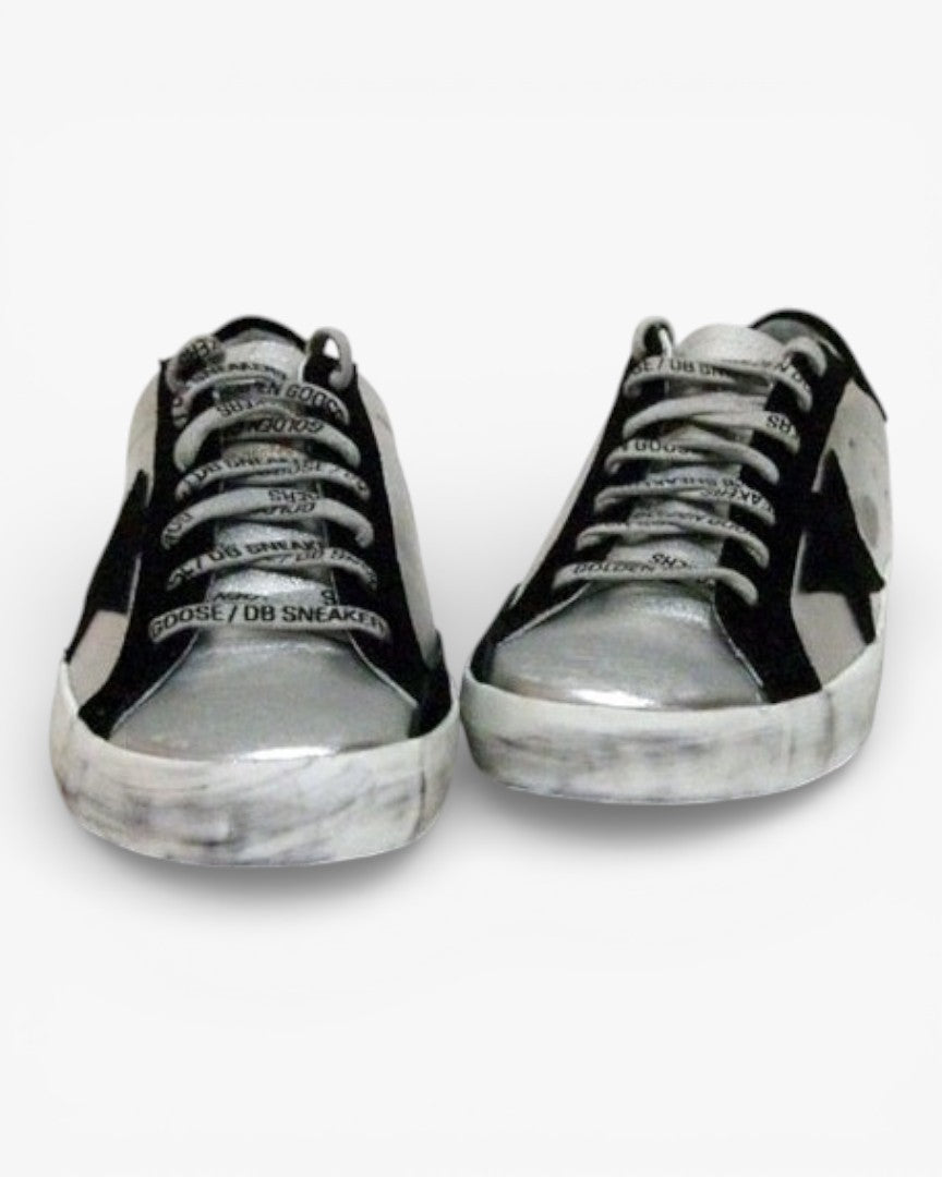 Golden Goose Superstar Silver Black Handcrafted Custom Couple Sneakers