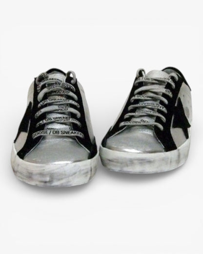 Golden Goose Superstar Silver Black Handcrafted Custom Couple Sneakers