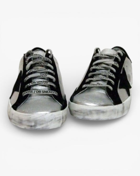 Golden Goose Superstar Silver Black Handcrafted Custom Couple Sneakers