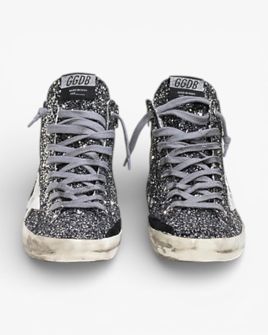 Golden Goose FRANCY Sneakers Pelle Splamata All Over Glitter Grey Glitter Star