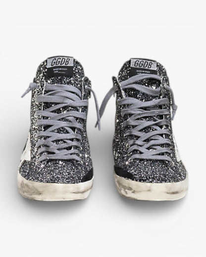Golden Goose FRANCY Sneakers Pelle Splamata All Over Glitter Grey Glitter Star