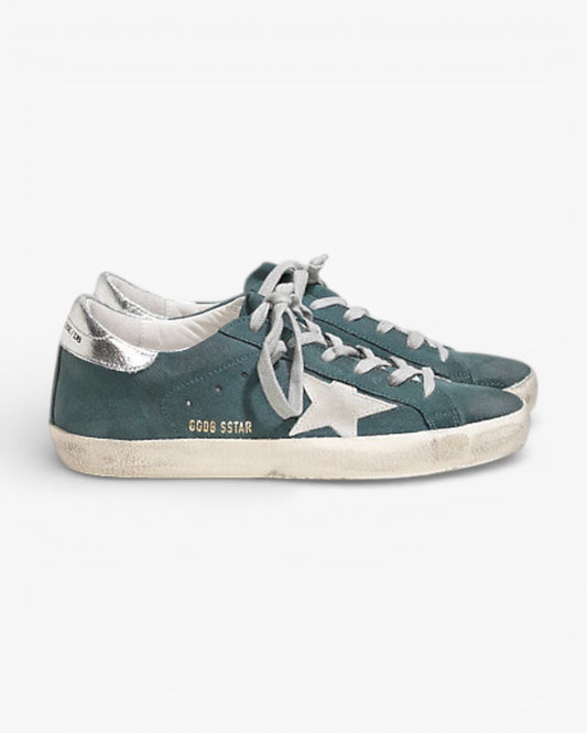 Golden Goose Super‑Star Sneakers Green Suede Silver Star