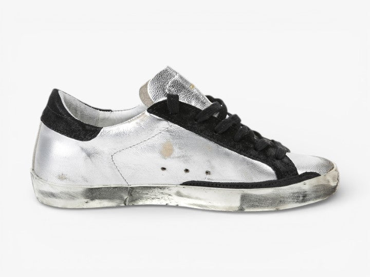 Golden Goose Super-Star Sneakers Leather Suede Star Silver Black Leather